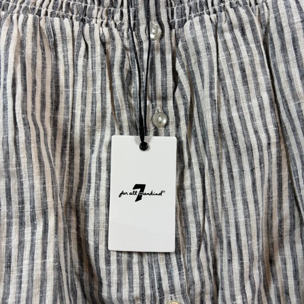 7 For All Mankind Beige and White Striped Linen-Blend Jumpsuit